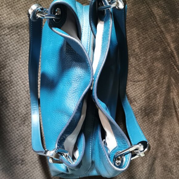 Teal/Silver Pebbled Leather Shoulder Bag #259 - Picture 5 of 15